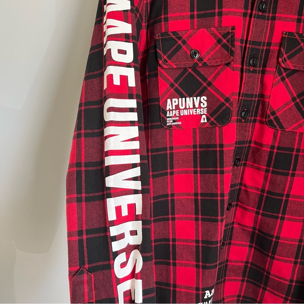 Aape A Bathing Ape Flannel Black And Red Button Down Thermal Fleece Men's Size M - Picture 6 of 10